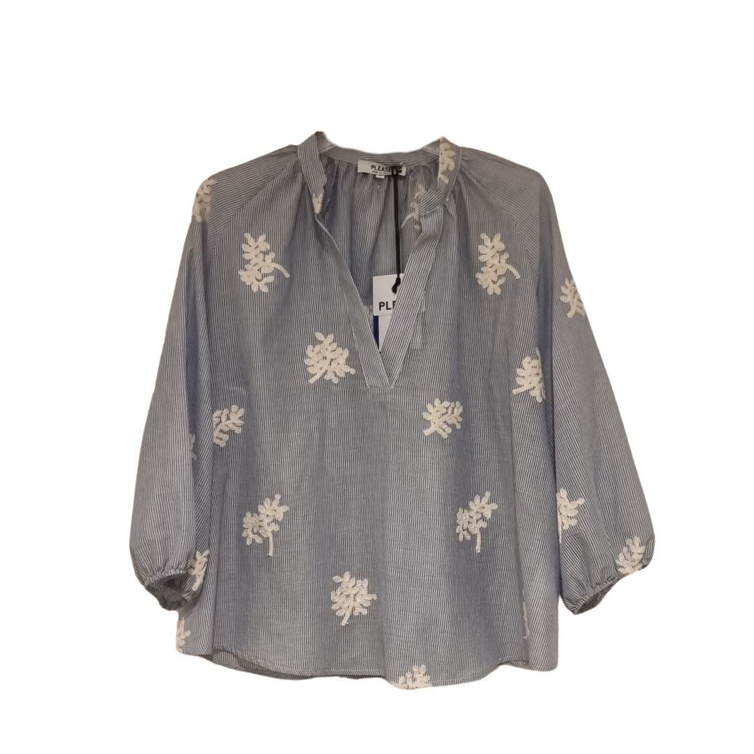 Blusa rigata con ricami Please