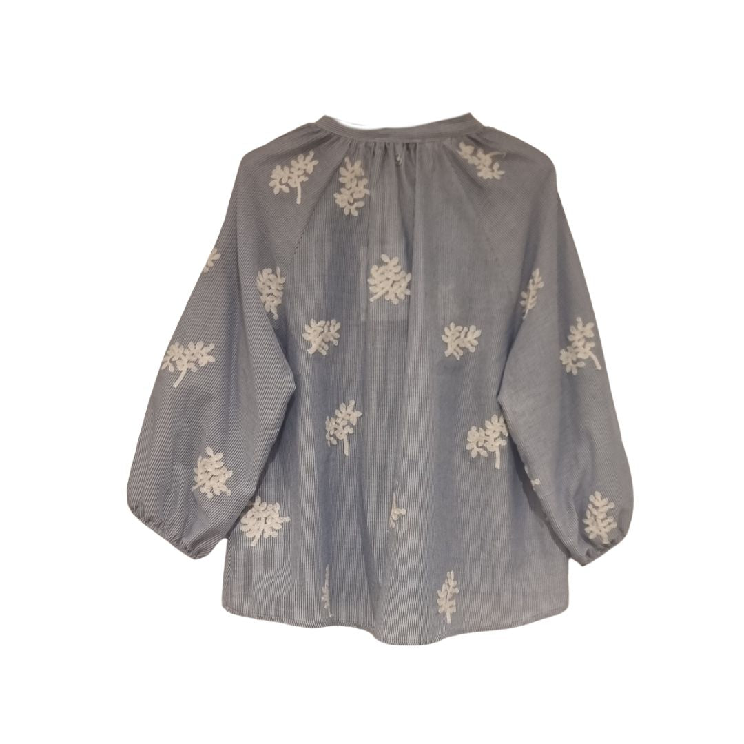 Blusa rigata con ricami Please