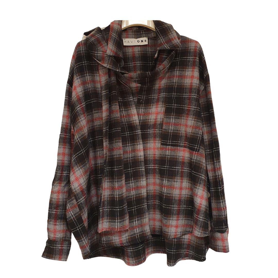 Camicia check in flanella con sciarpa HaveOne