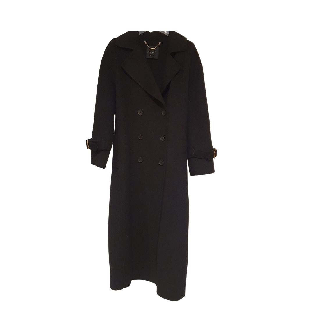 Cappotto nero lungo cinturato Souvenir