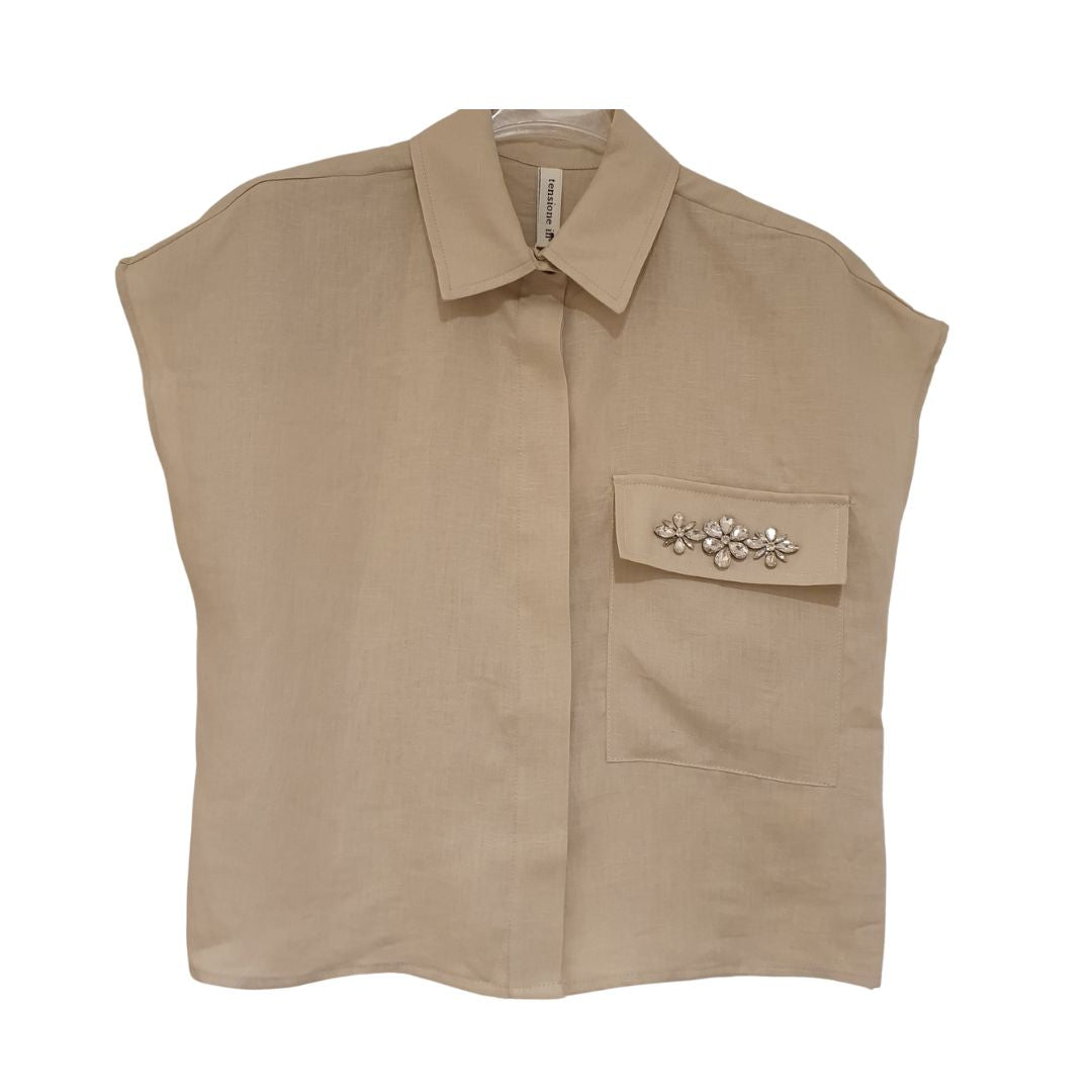 Camicia in lino con swarovski Tensione In