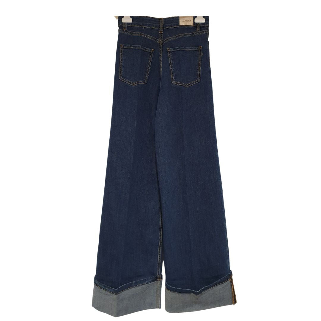 Jeans a vita alta con risvolto Crochè