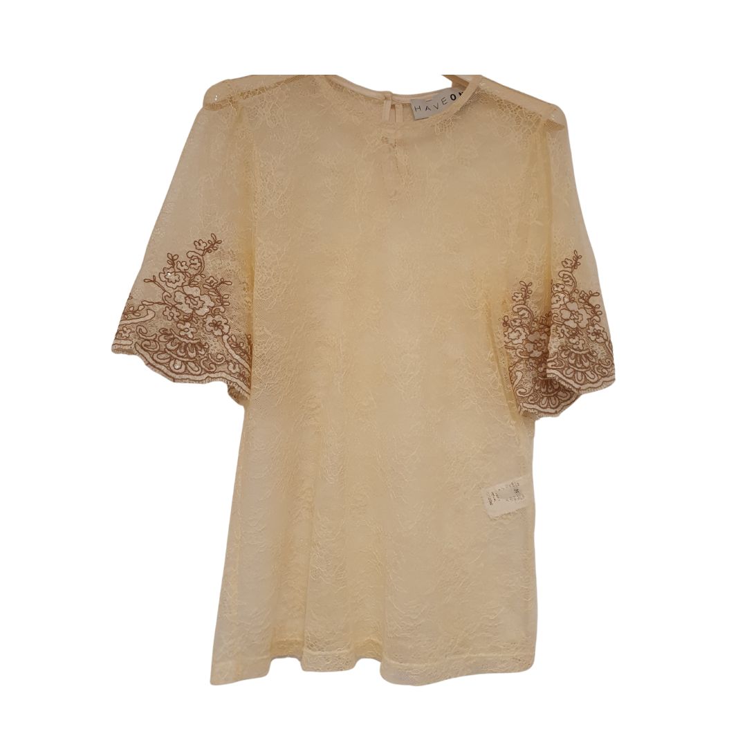 T-shirt con pizzo e ricamo HaveOne