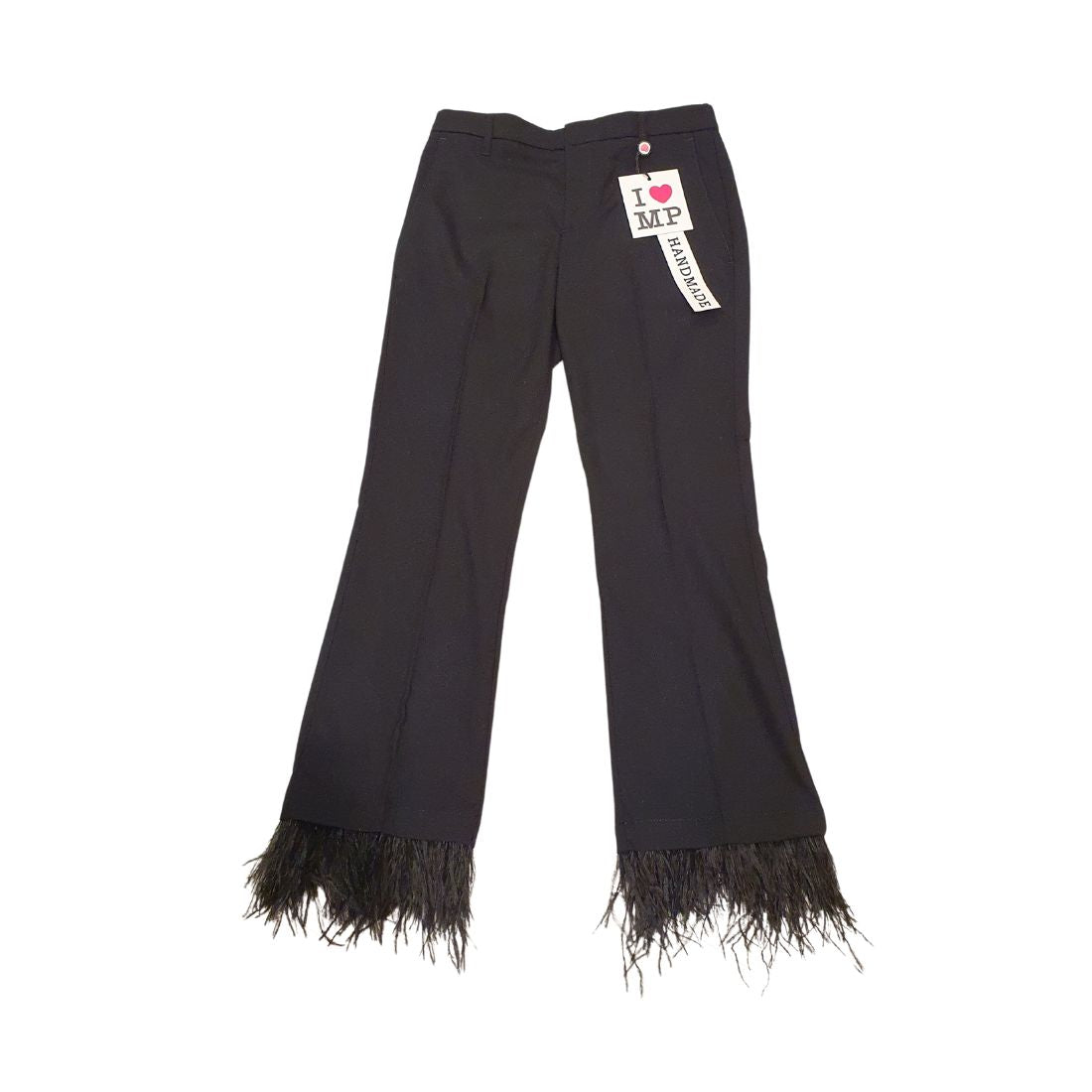 Pantalone nero con piume al fondo Ilovemypants