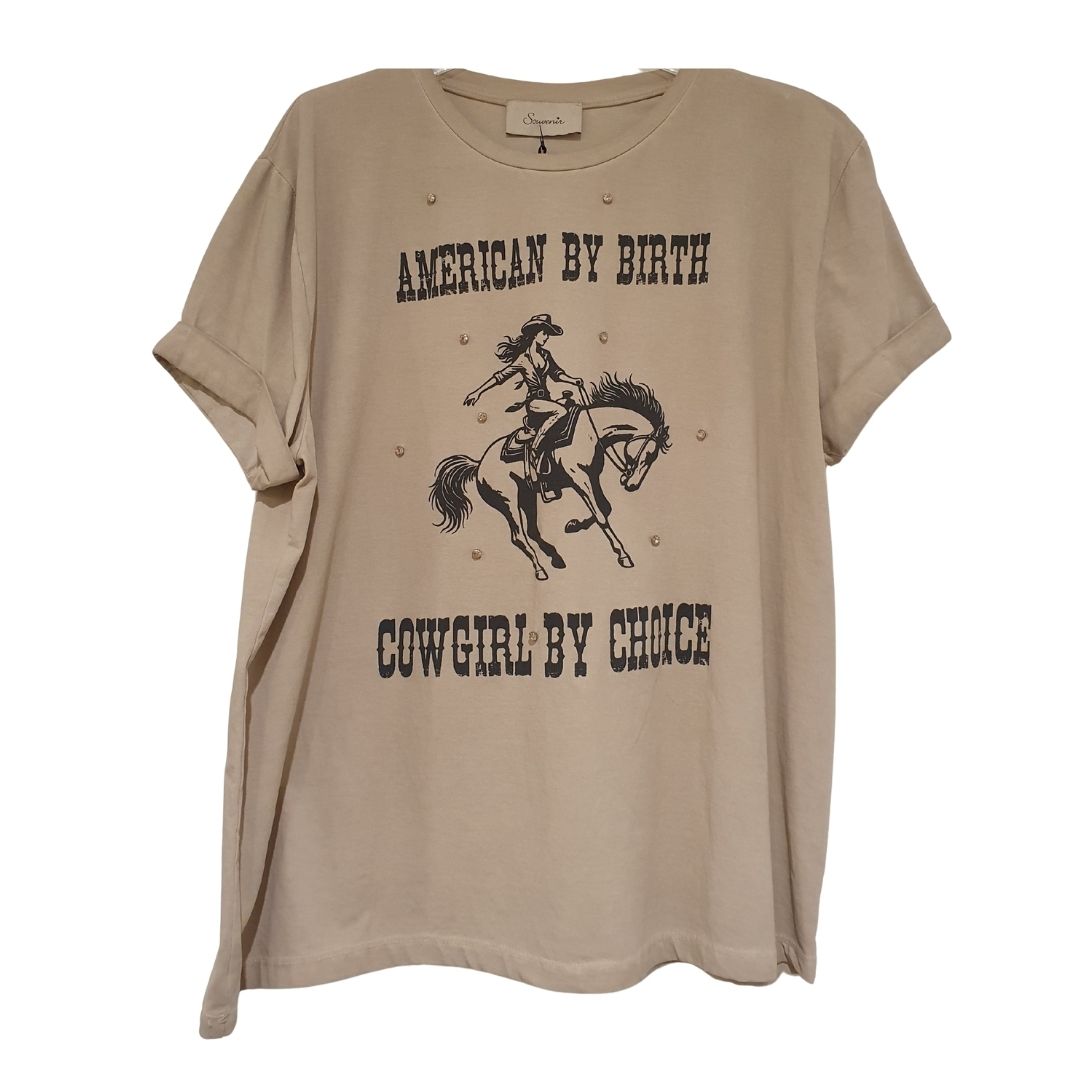 T-shirt con stampa e swarovski Souvenir