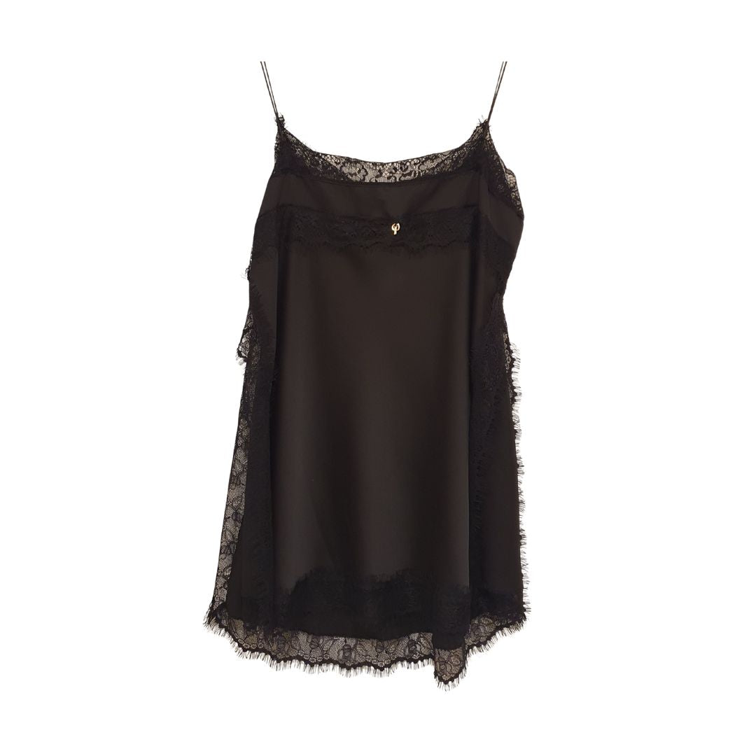Top lungo nero con pizzo Philia Loft