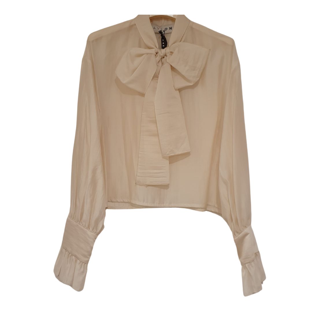 Camicia panna cropped con fiocco HaveOne