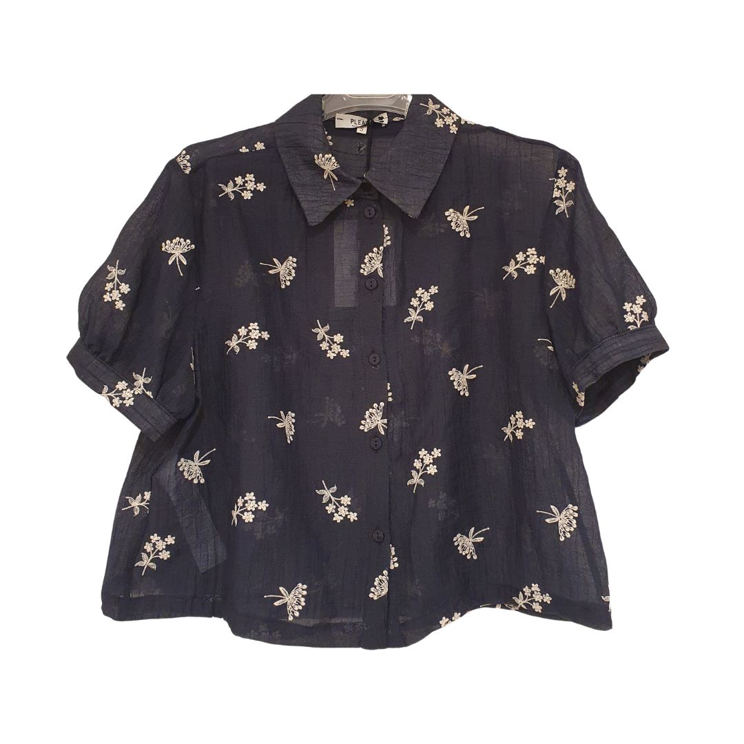 Camicia blu con ricami Please