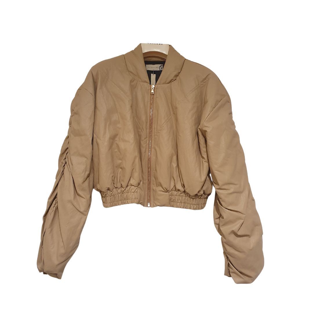 Bomber imbottito beige in ecopelle cropped