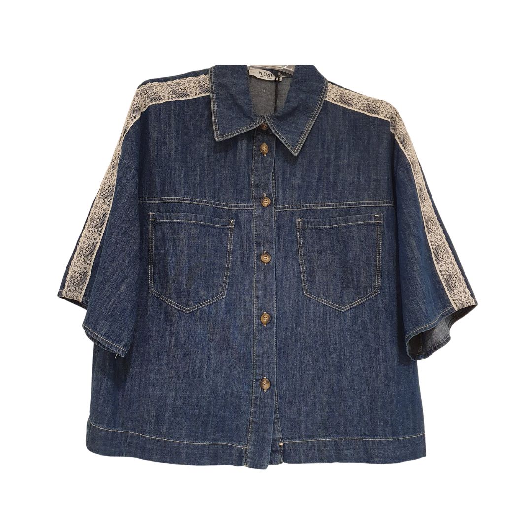Camicetta in denim con pizzo Please
