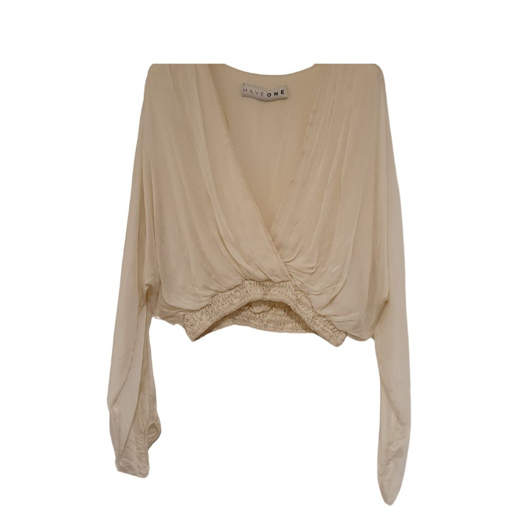 Camicia incrociata panna in seta HaveOne