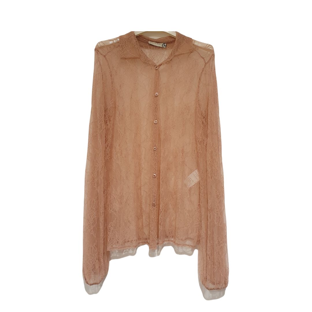 Camicia aderente in pizzo chantilly rosa HaveOne