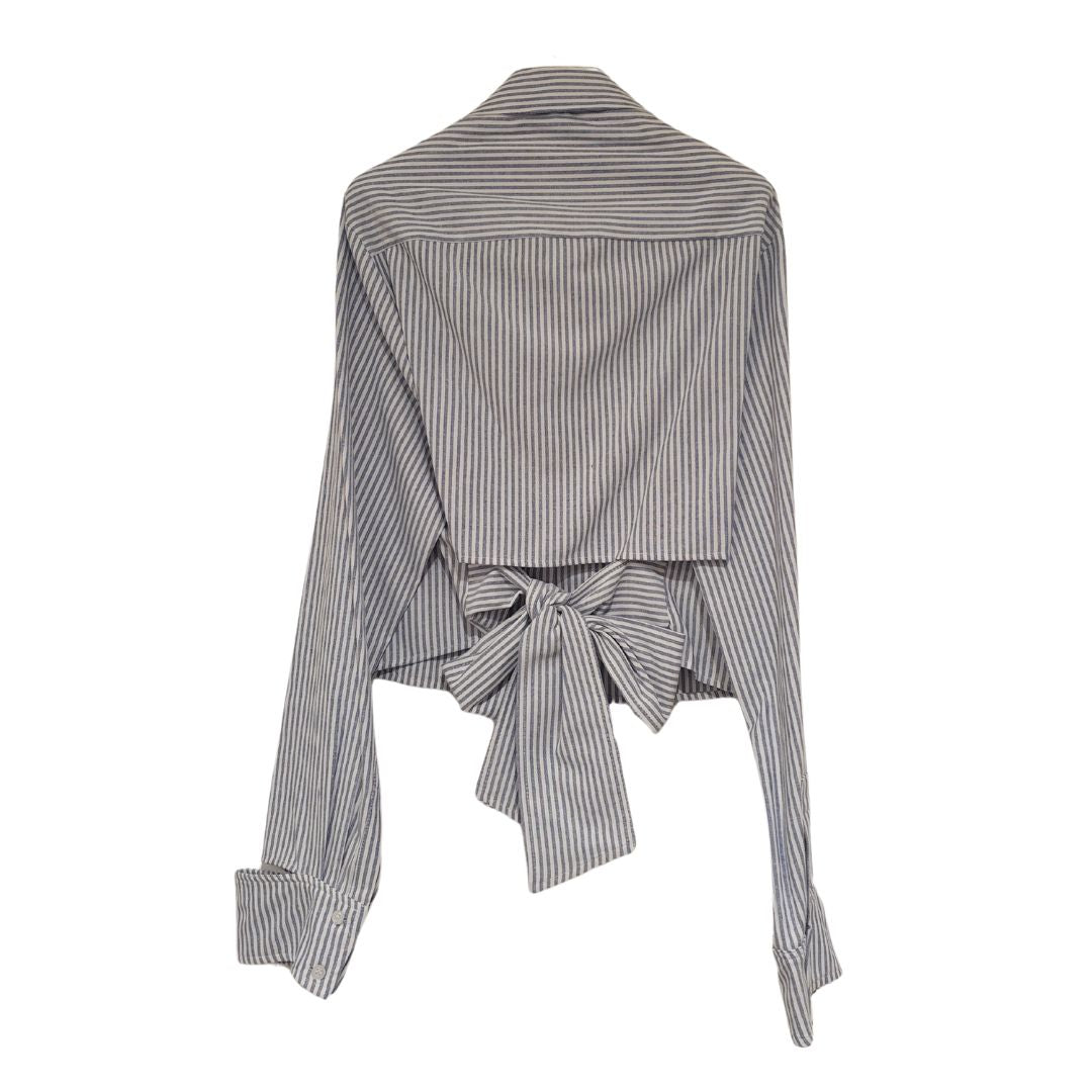 Camicia rigata cropped con fiocco HaveOne