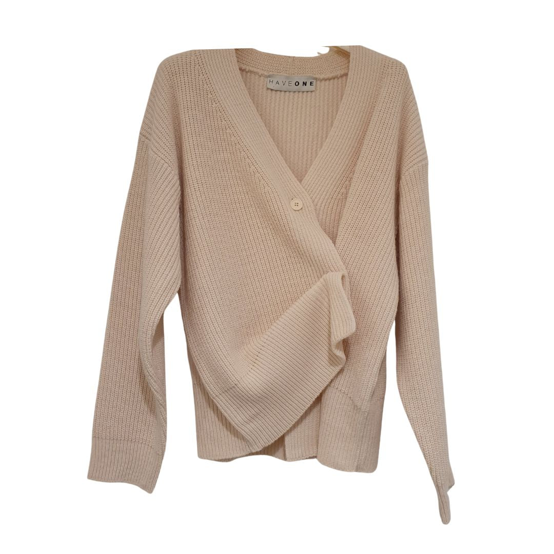 Cardigan panna con bottoni e incrocio HaveOne