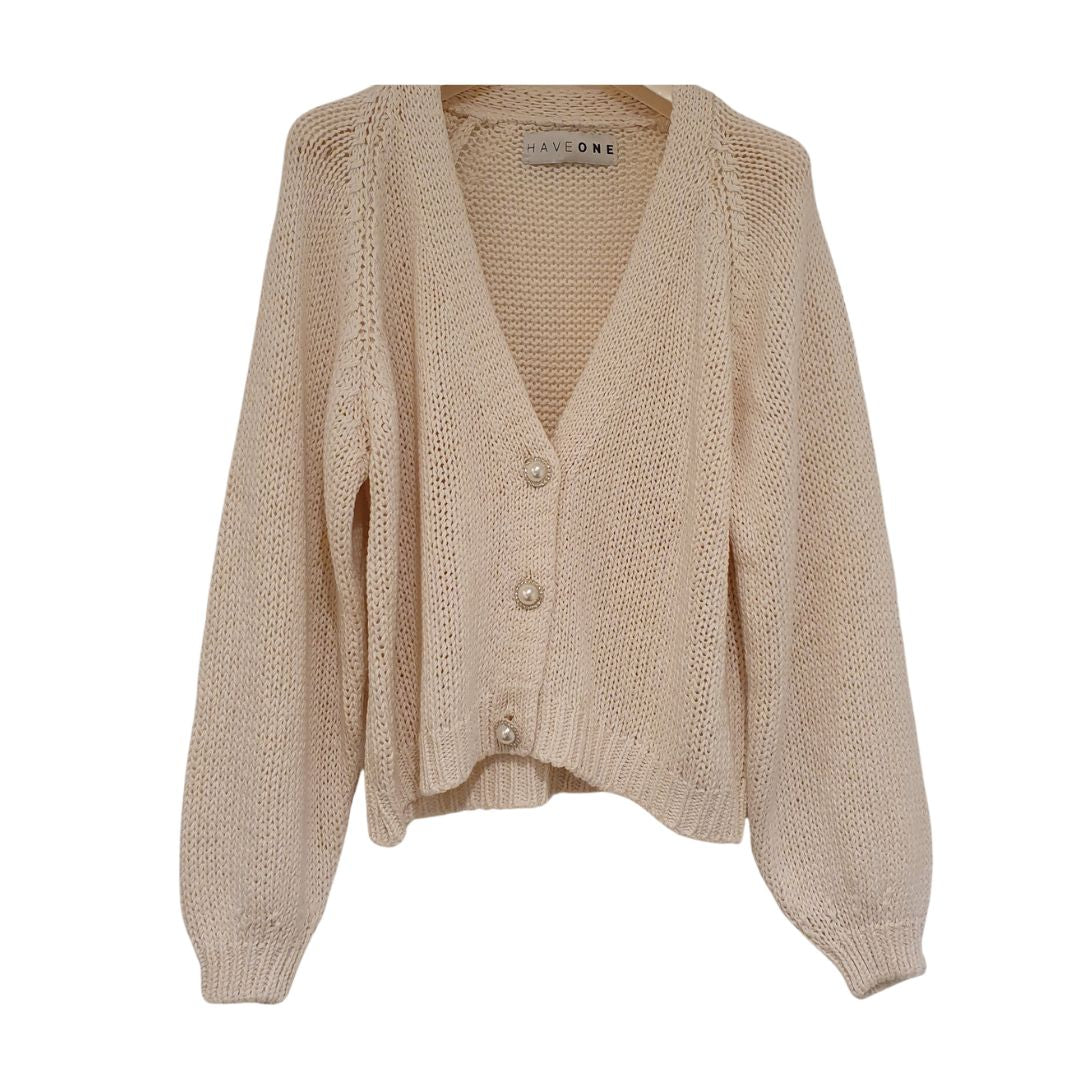 Cardigan panna con bottoni gioiello HaveOne