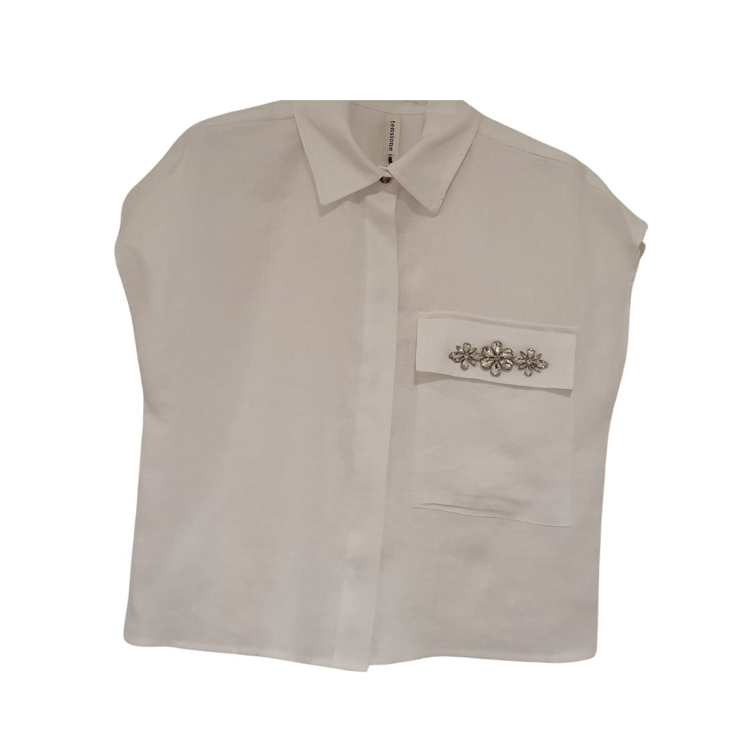 Camicia in lino con swarovski Tensione In