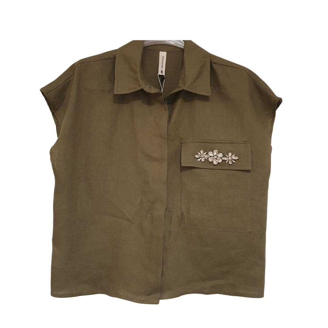 Camicia in lino con swarovski Tensione In