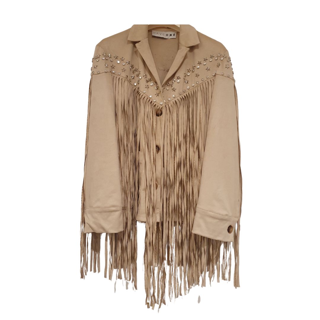 Giacca in ecodainetto con frange e borchie HaveOne