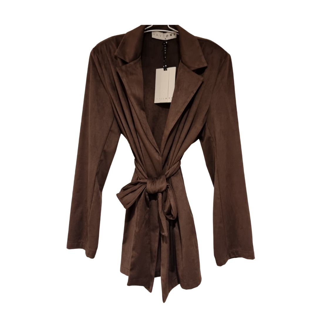 Giacca suede moro con annodo HaveOne