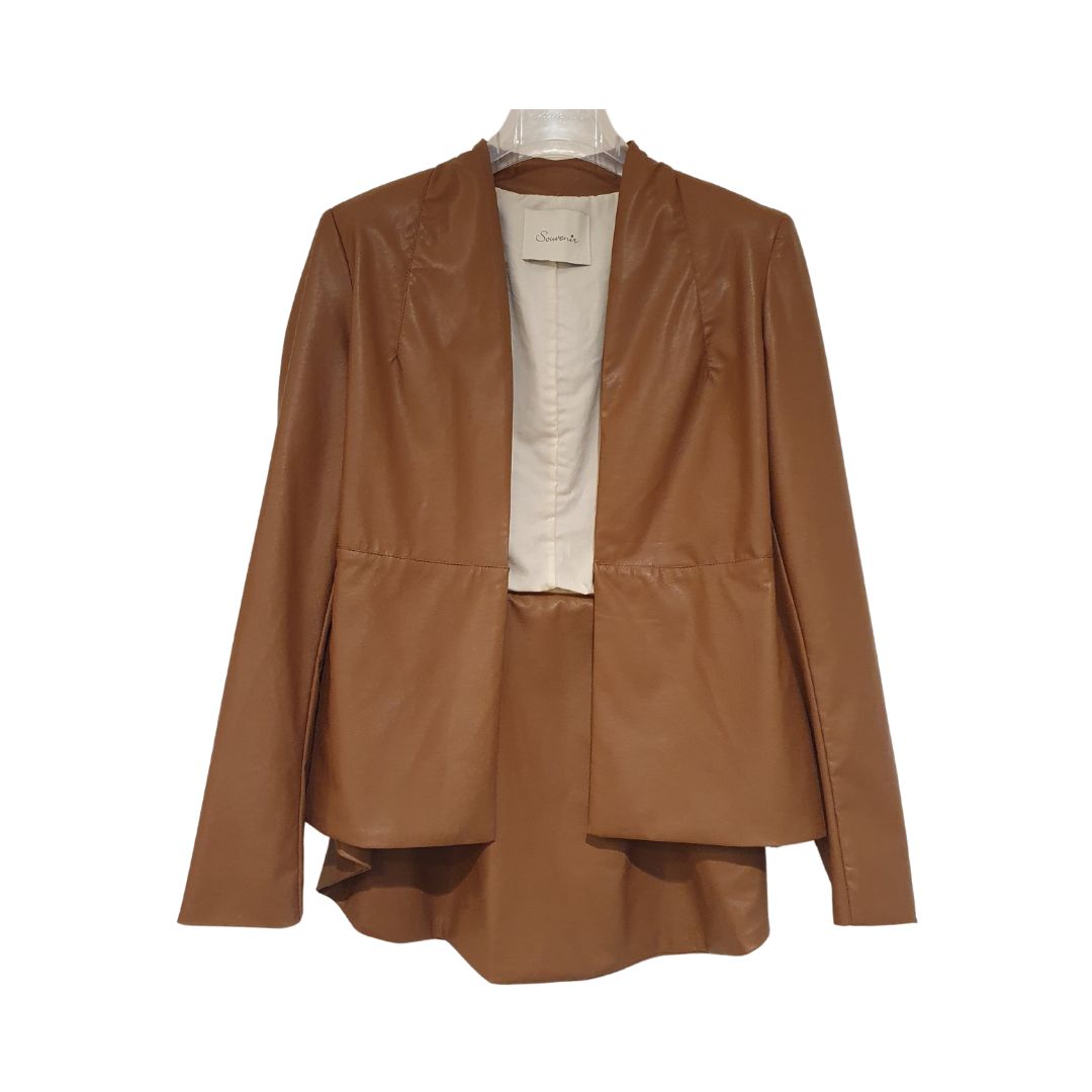 Blazer cuoio senza collo in ecopelle Souvenir