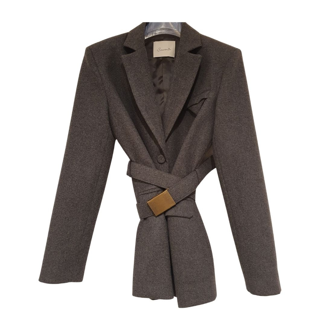 Blazer in panno grigio con cintura Souvenir