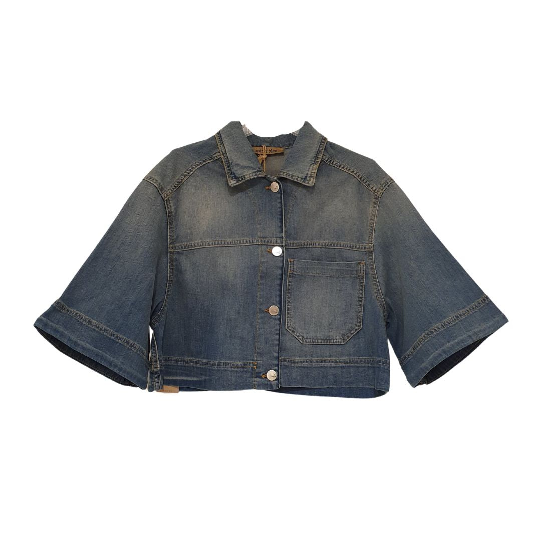 Giacchino  modello Theo in denim cropped manica corta Noir 'n' bleu