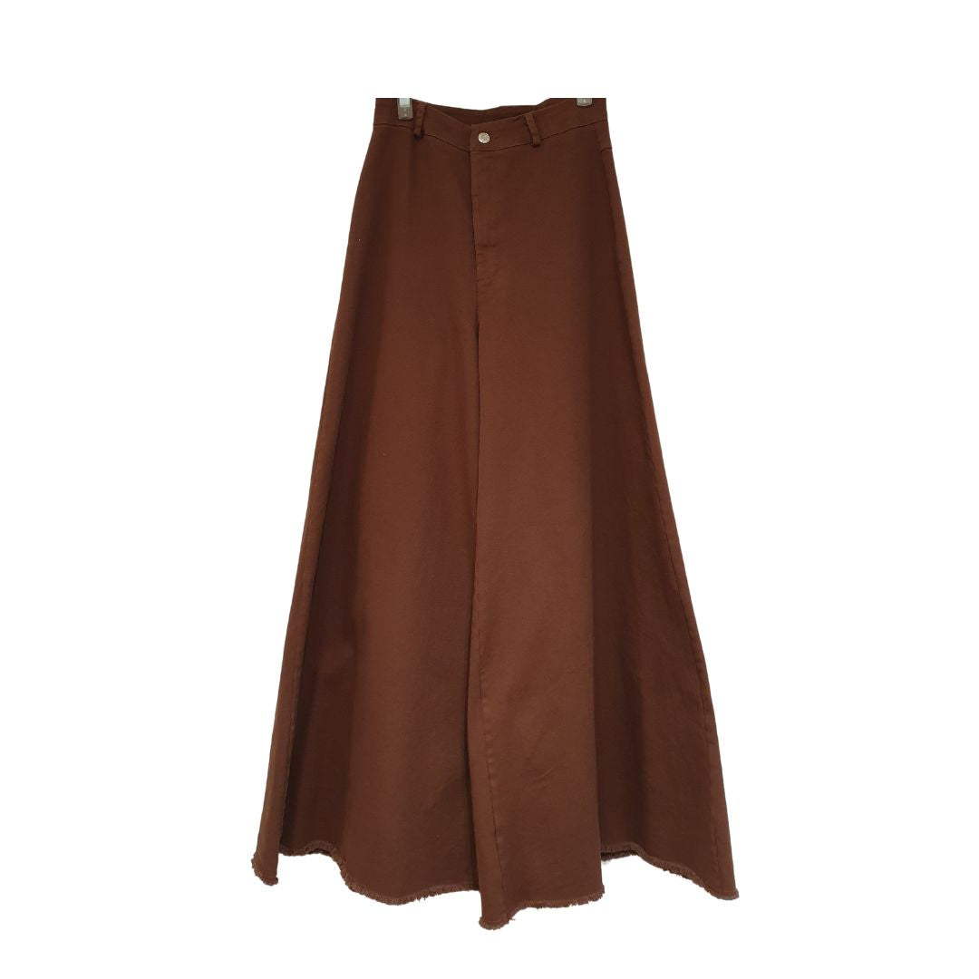 Pantalone cioccolato svasato con fondo taglio vivo HaveOne