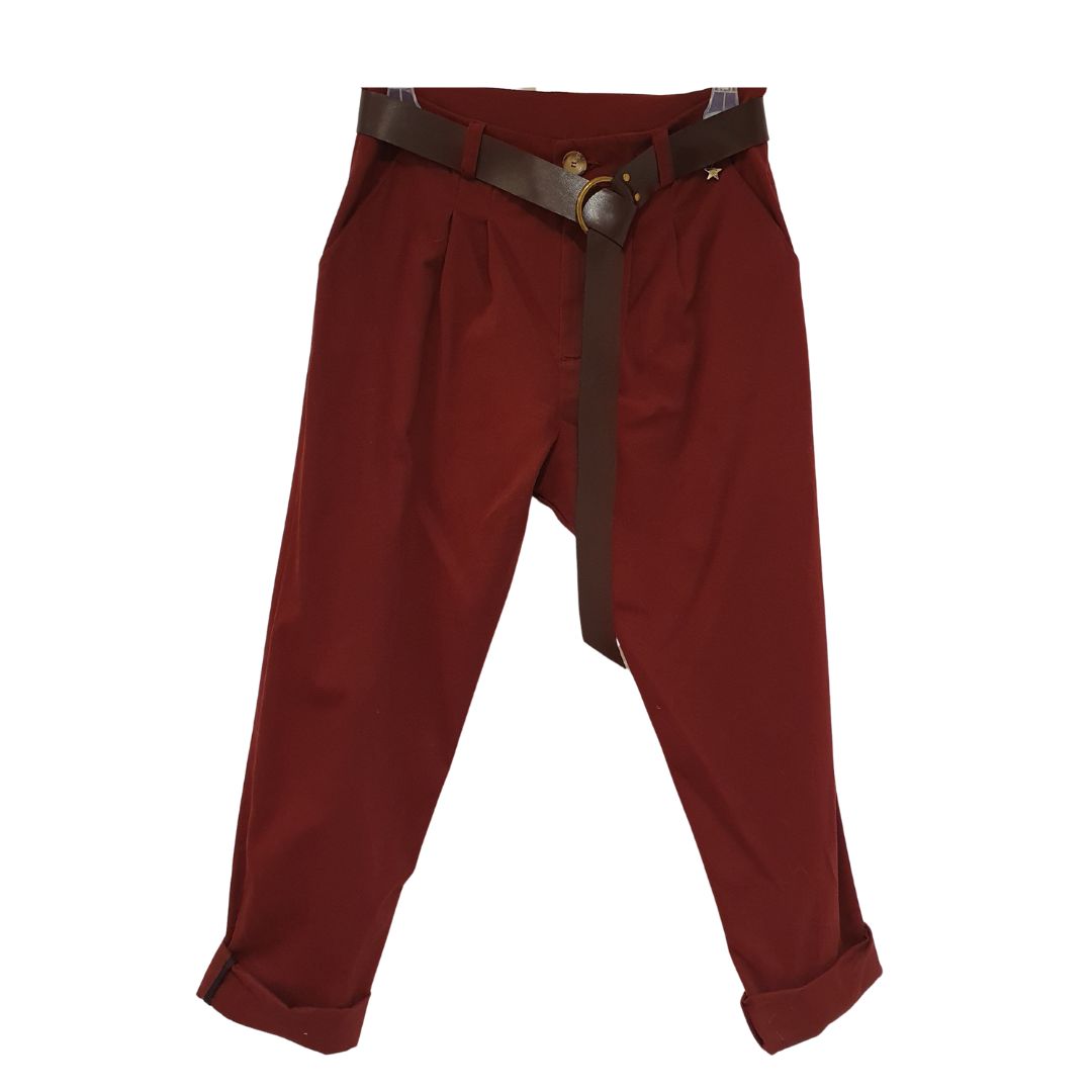 Pantalone bordeaux in cotone con cintura Souvenir
