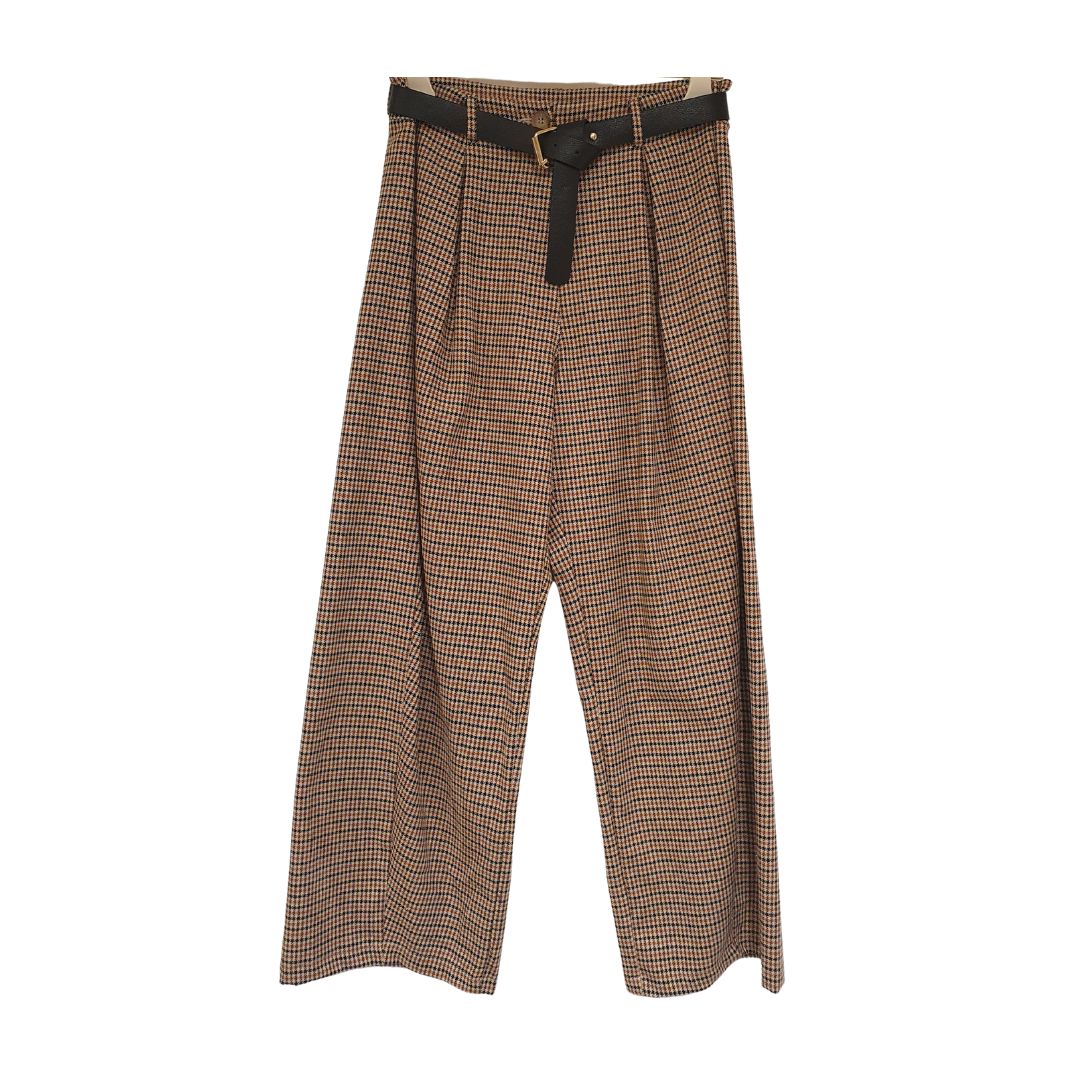 Pantalone largo pied de poule con pieghe HaveOne