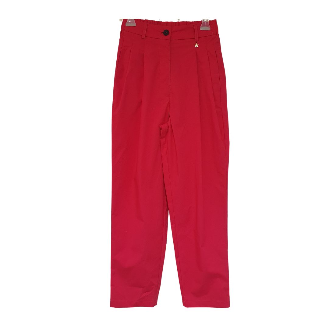 Pantalone a vita alta fucsia in cotone