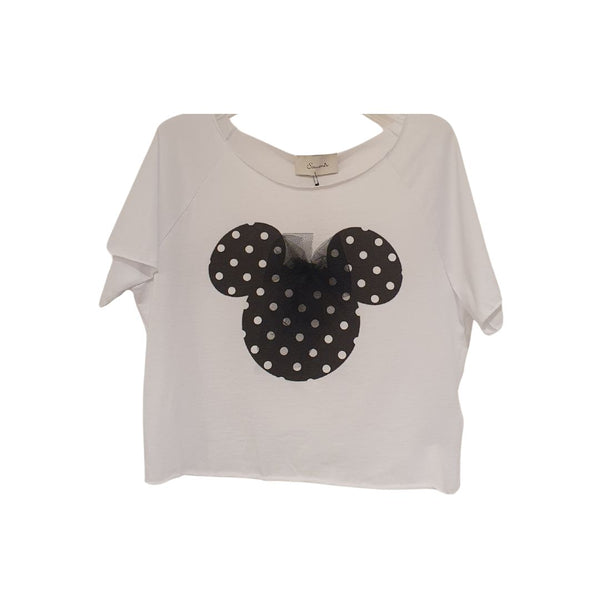 T-shirt bianca cropped con stampa