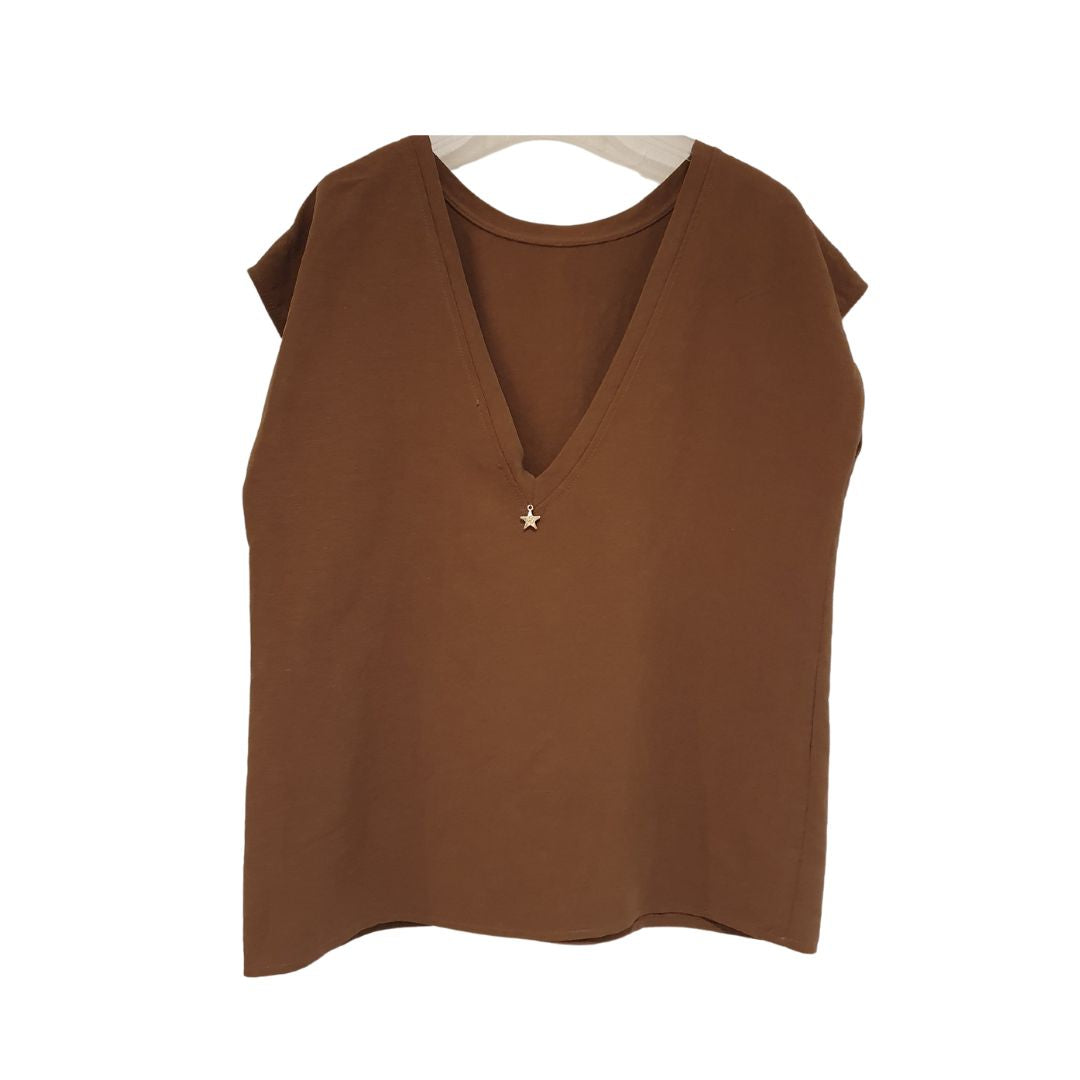 Blusa marrone in lino