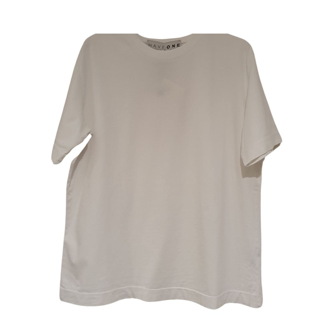 T-shirt bianca in cotone girocollo HaveOne