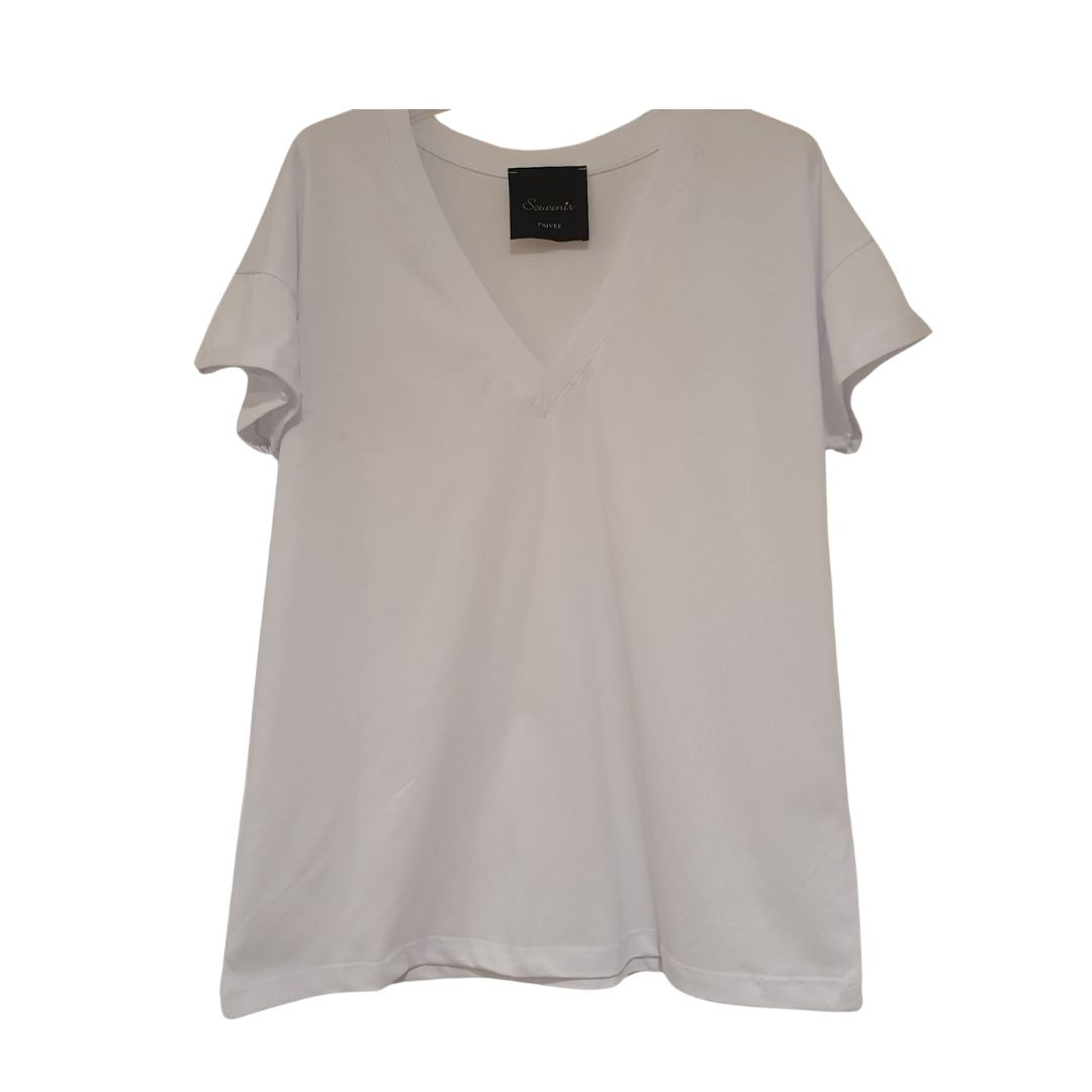 T-shirt bianca basic scollo a V Souvenir