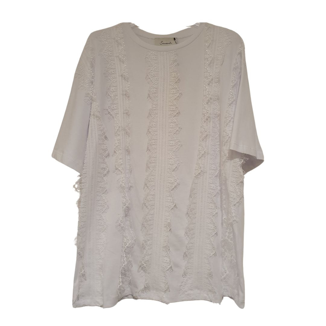 T-shirt girocollo bianca con pizzo Souvenir