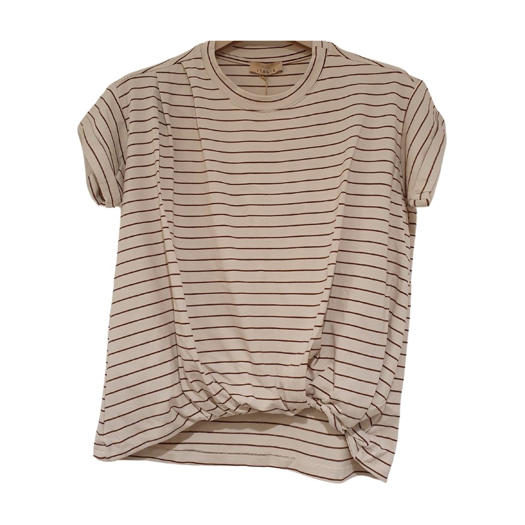 T-shirt girocollo rigata con arricciatura H2o
