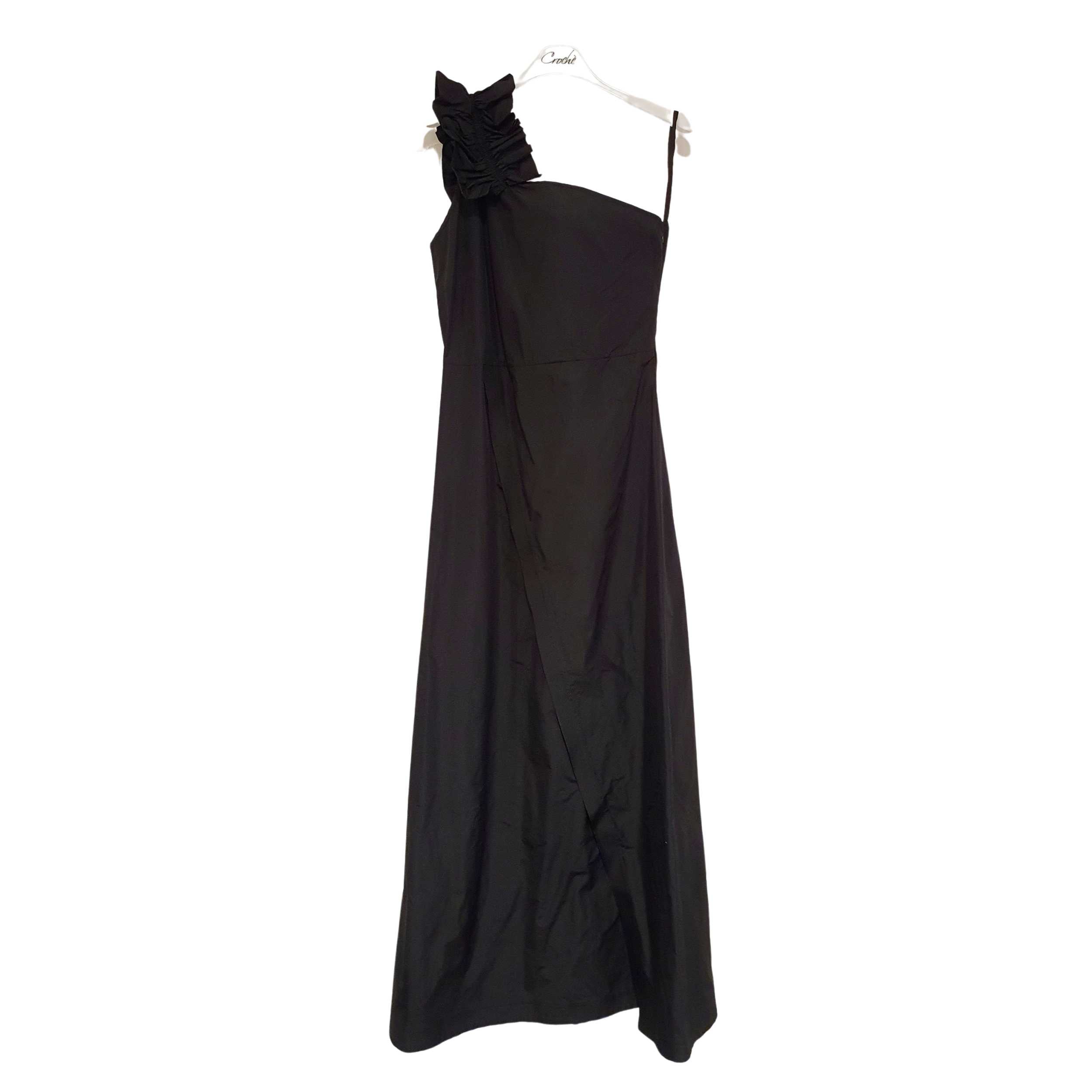 Abito nero monospalla in taffeta Crochè